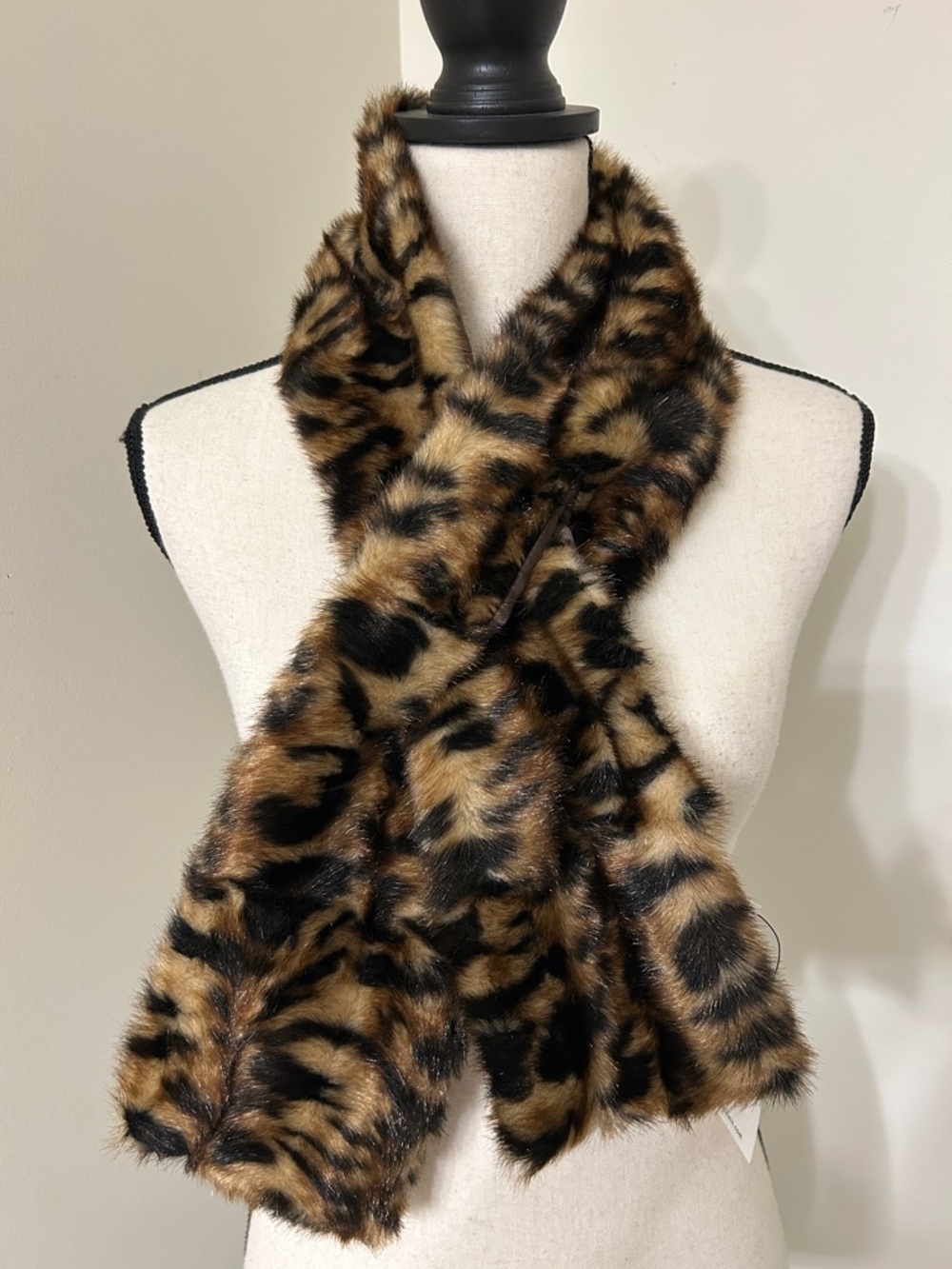 Calvin Klein Leopard Faux Fur Scarf in Brown and Black